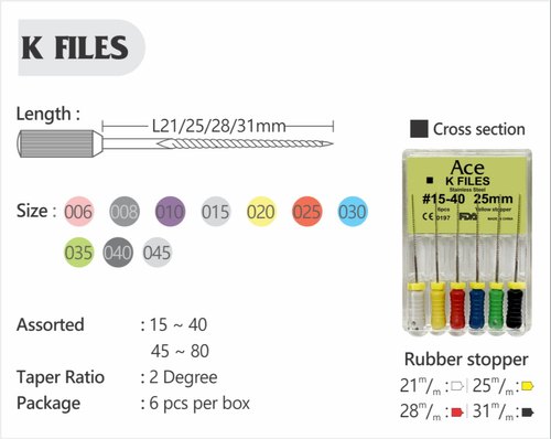 Prime Dental Ace K Files #15  21mm